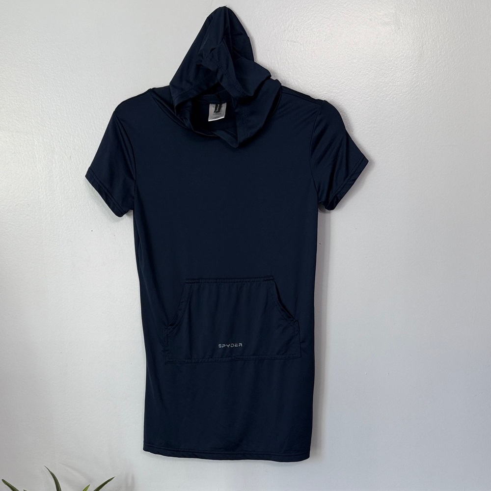 NWOT Spyder Navy Blue Athletic Pocket Hooded Short Sleeve Dress M